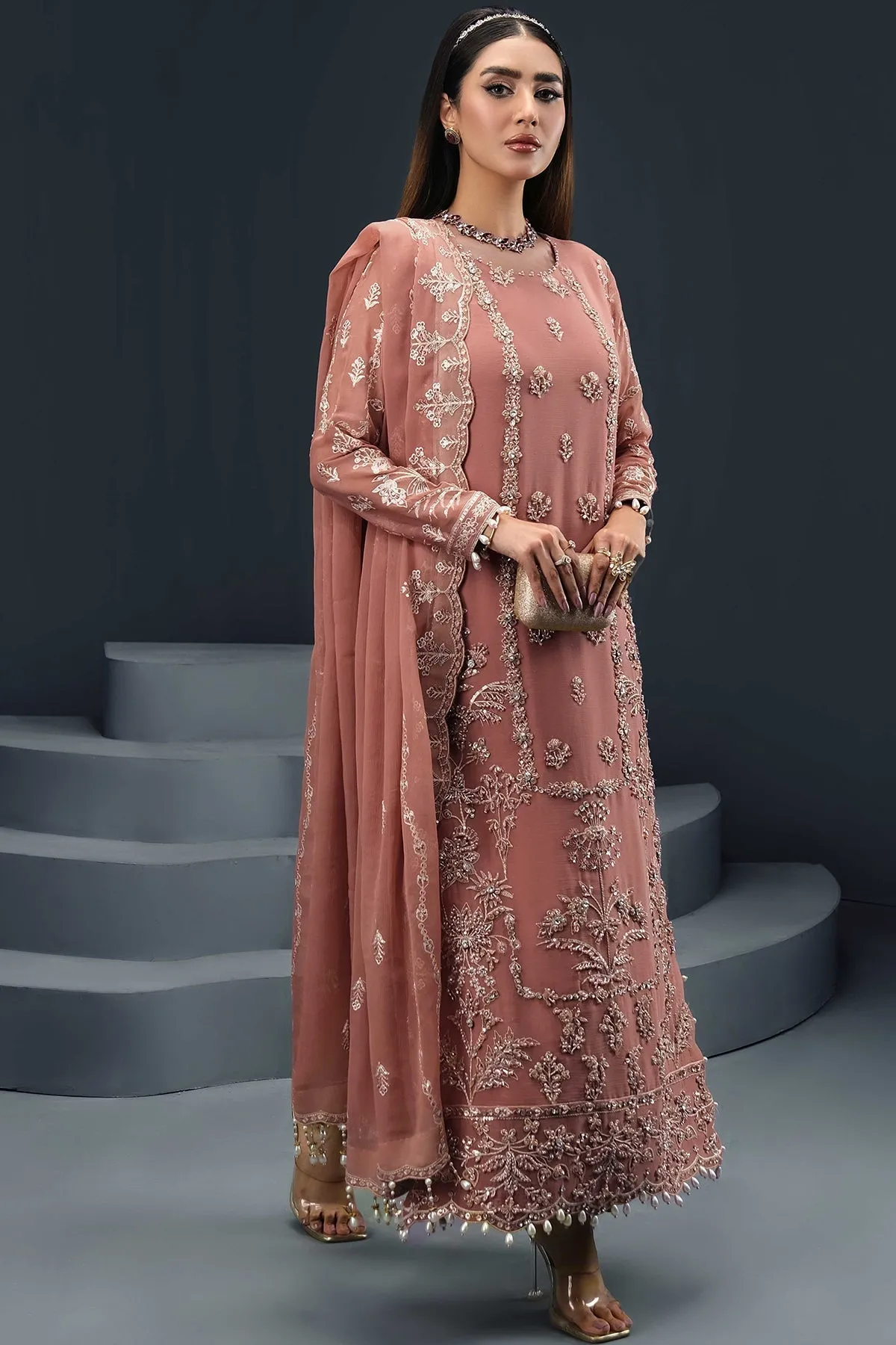 Reena by Alizeh Fashion Embroidered Chiffon Unstitched 3Pc Suit D-04 Isla