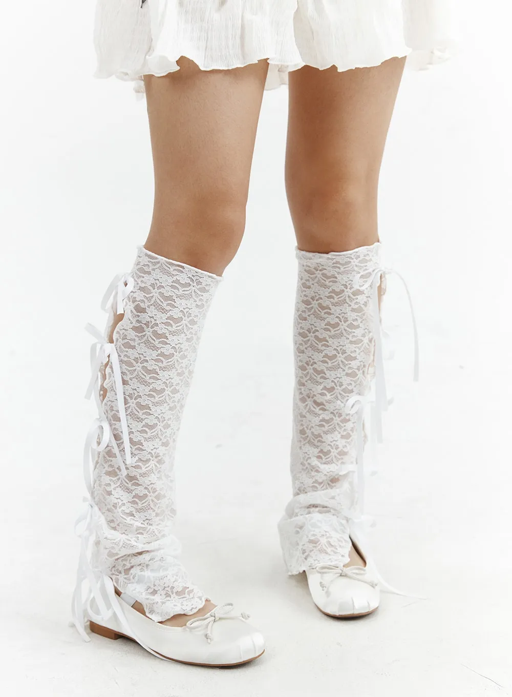 Ribbon Cut-Out Lace Leg Warmers CJ424