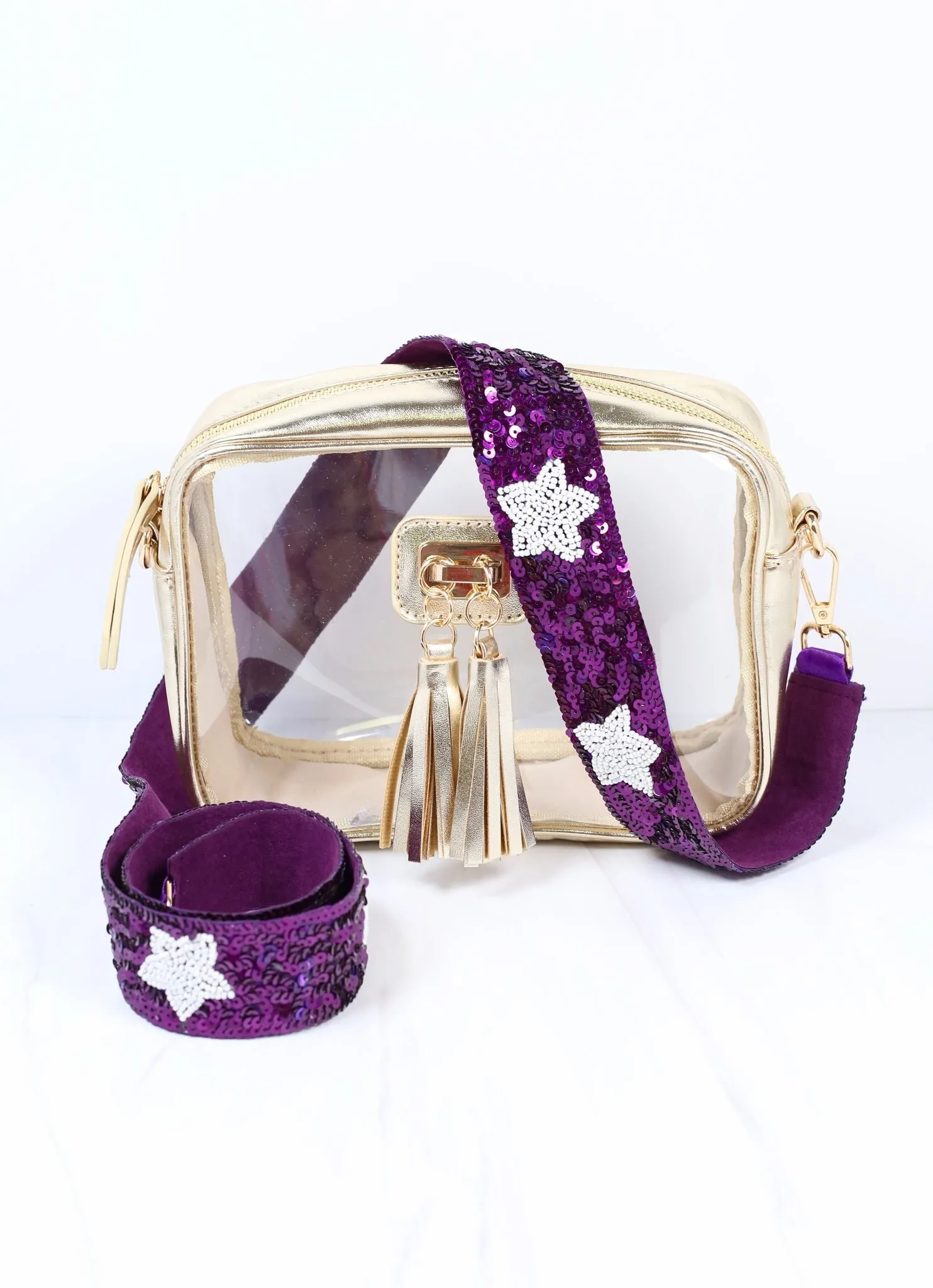 Sammy Star Sequin Crossbody Strap PURPLE WHITE