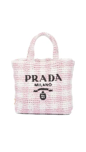 Small Crochet Tote Bag - Alabaster Pink/White