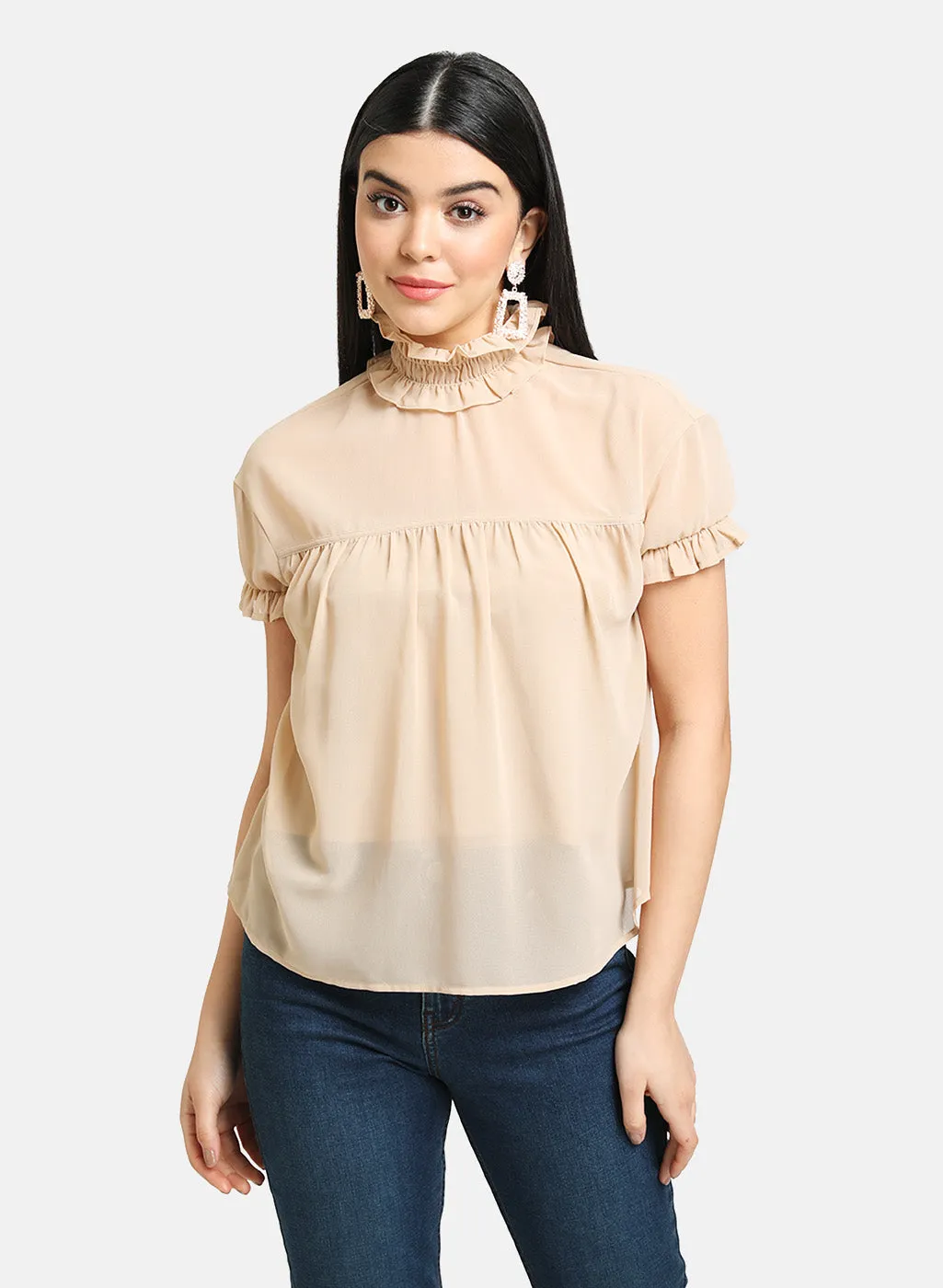 Smocked High Neck Top