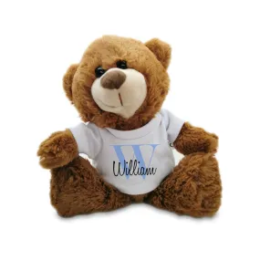 Soft Dark Brown Teddy Bear Toy with T-shirt with Initial and Name Design