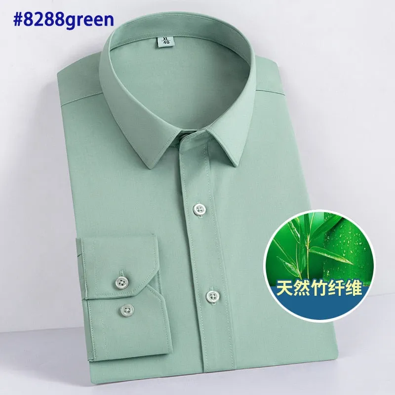 Solid Non-Iron Slim Fit Bamboo Fiber Casual Long Sleeve Shirt for Men