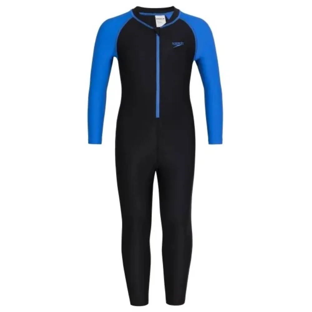 Speedo Boy's Color Block All In1 Suit (Black/Bondi Blue)