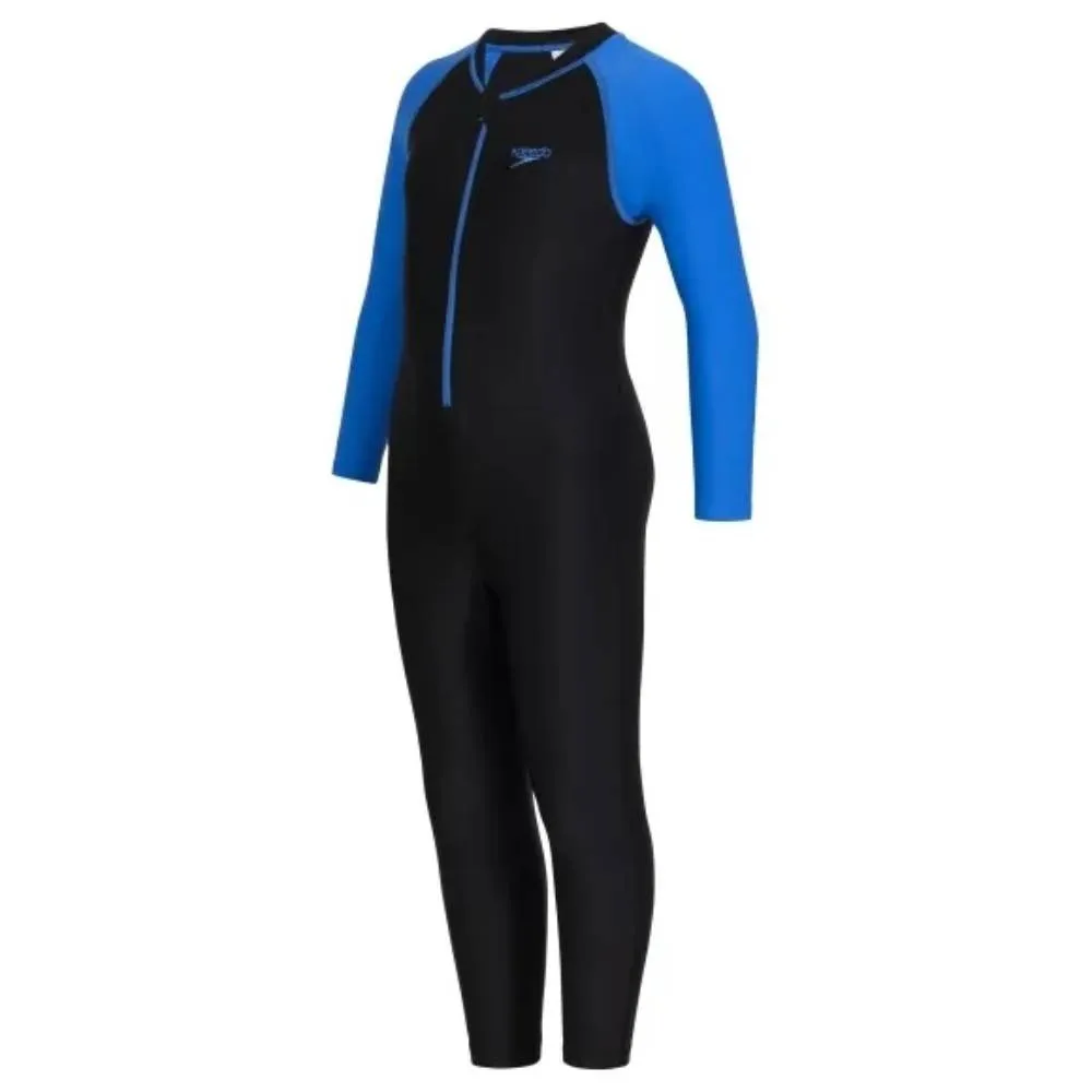 Speedo Boy's Color Block All In1 Suit (Black/Bondi Blue)