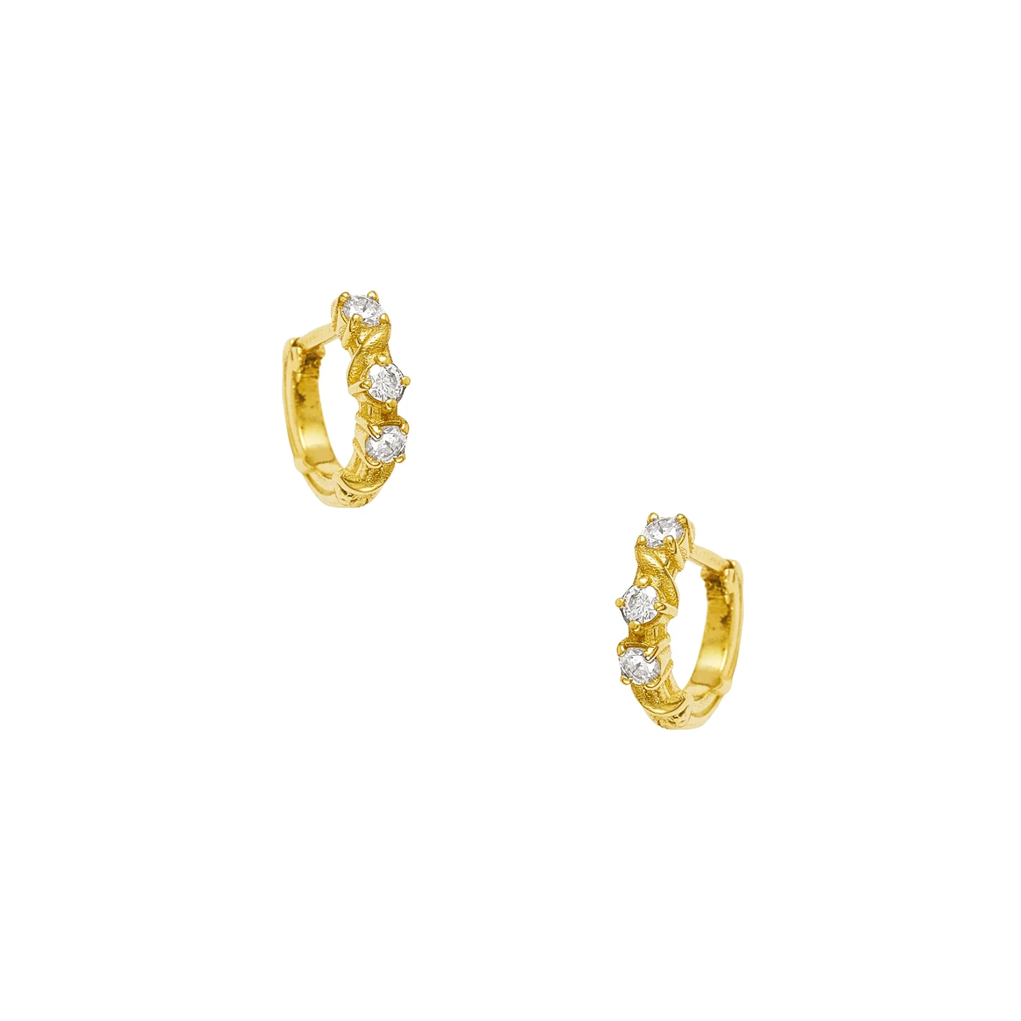 STUDDED THREE STONE VINE HOOPS, XS