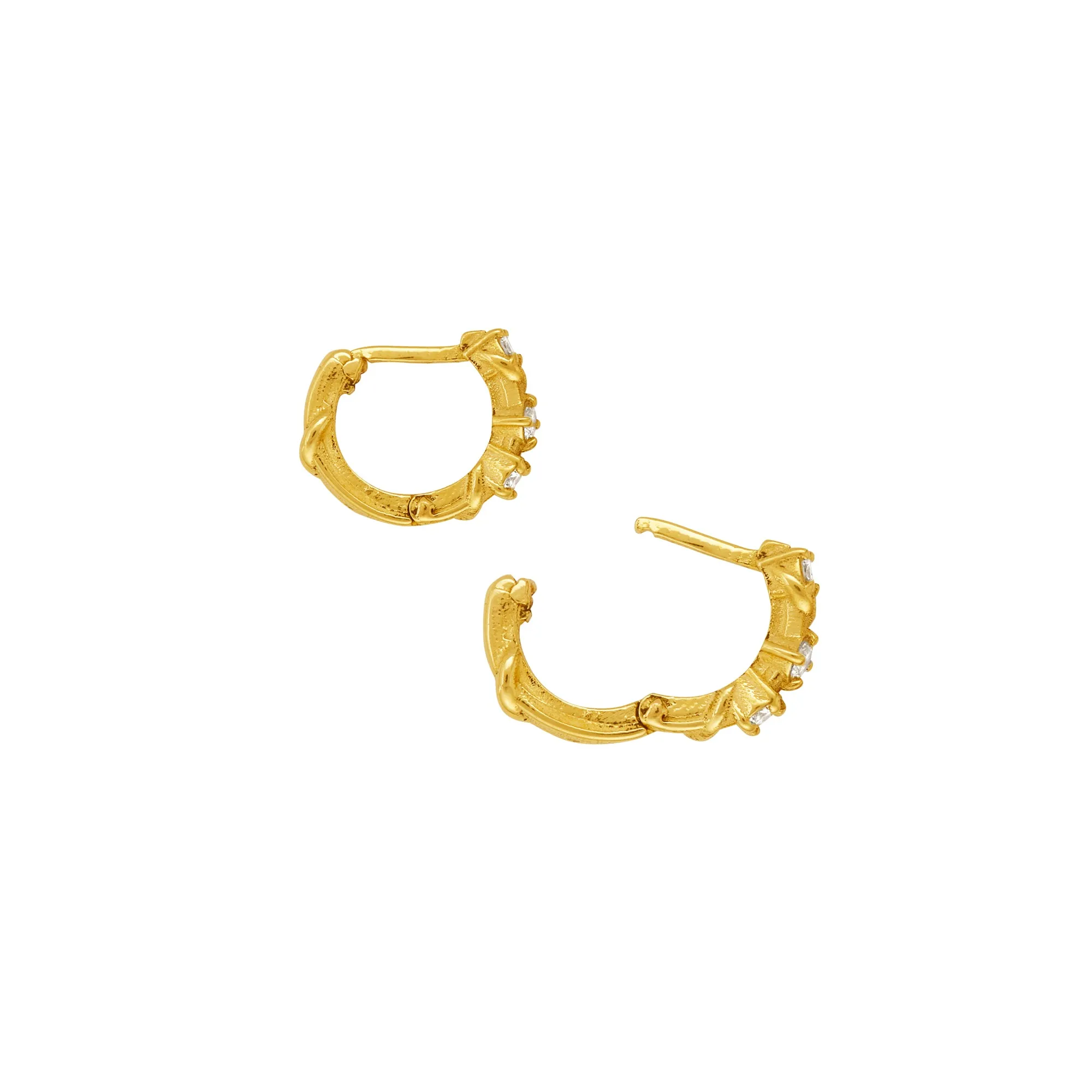 STUDDED THREE STONE VINE HOOPS, XS