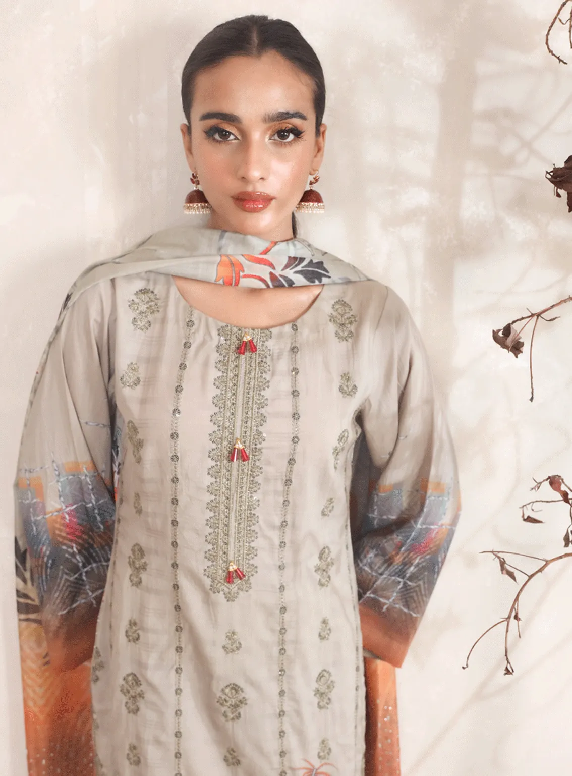 Swarovski Chandi By Alif Embroidered Viscose Unstitched 3 Piece Suit - 07