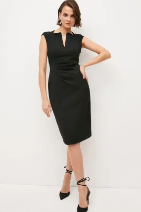 Tailored Structured Crepe Envelope Neck Pencil Midi Dress | Karen Millen