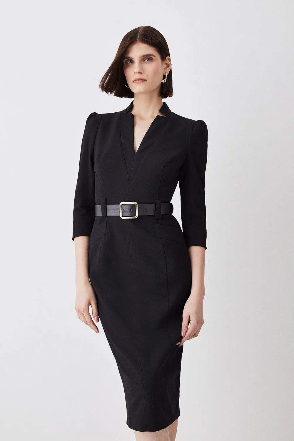 Tall Structured Crepe Belted Forever Midi Dress | Karen Millen