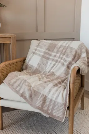 Taupe Plaid Plush Knit Blanket