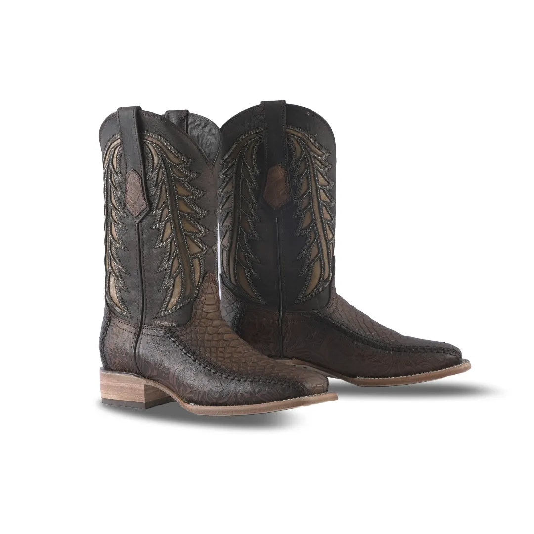 Texas Country Boot Python Cincelado Cafe E680 Square Toe