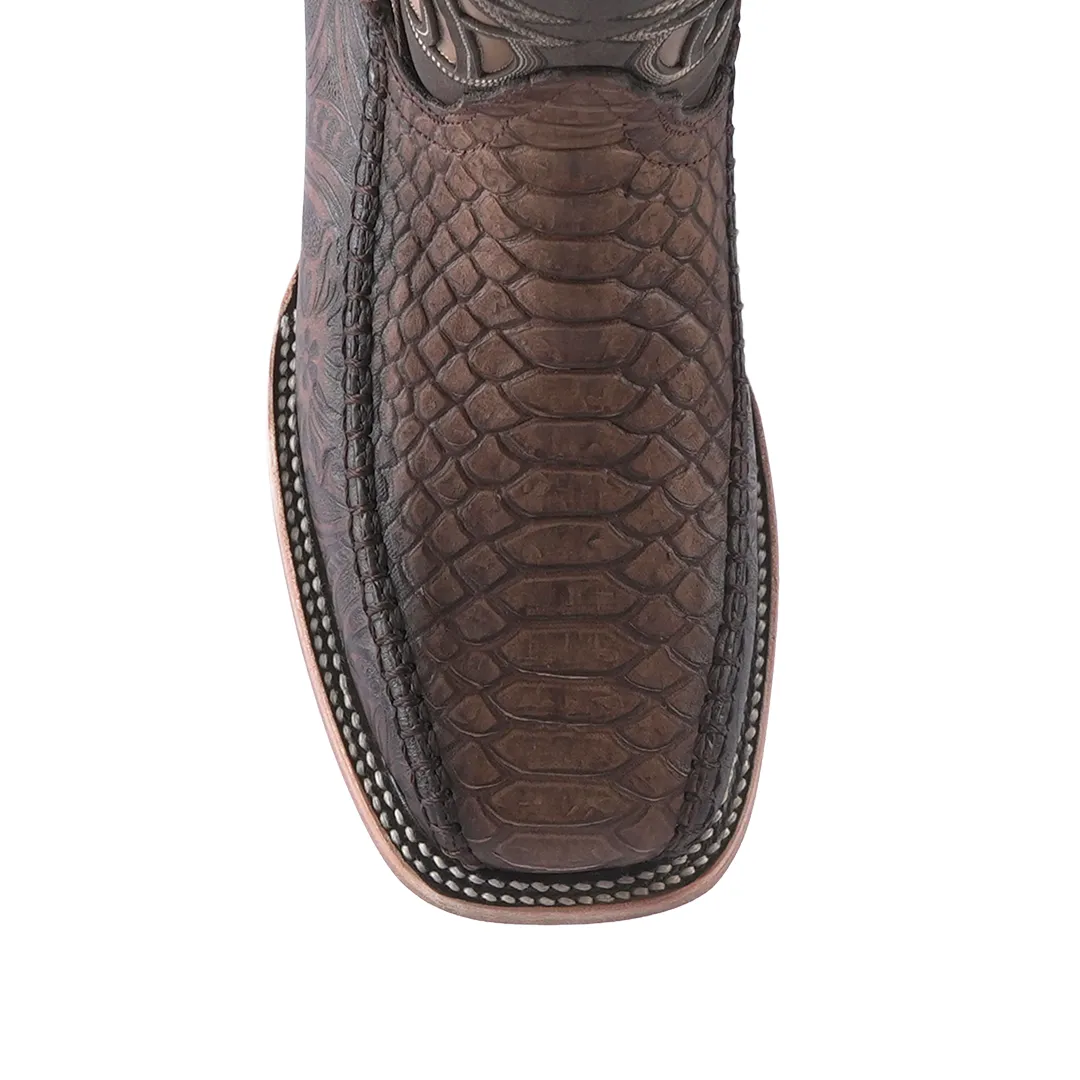 Texas Country Boot Python Cincelado Cafe E680 Square Toe