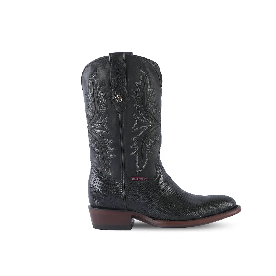 Texas Country Exotic Boot Lizard Black Round Toe LR250