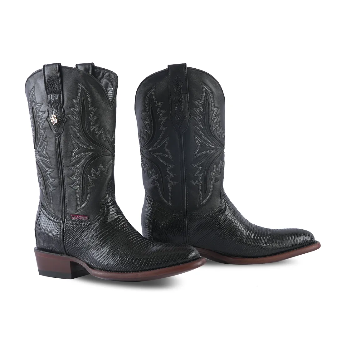 Texas Country Exotic Boot Lizard Black Round Toe LR250