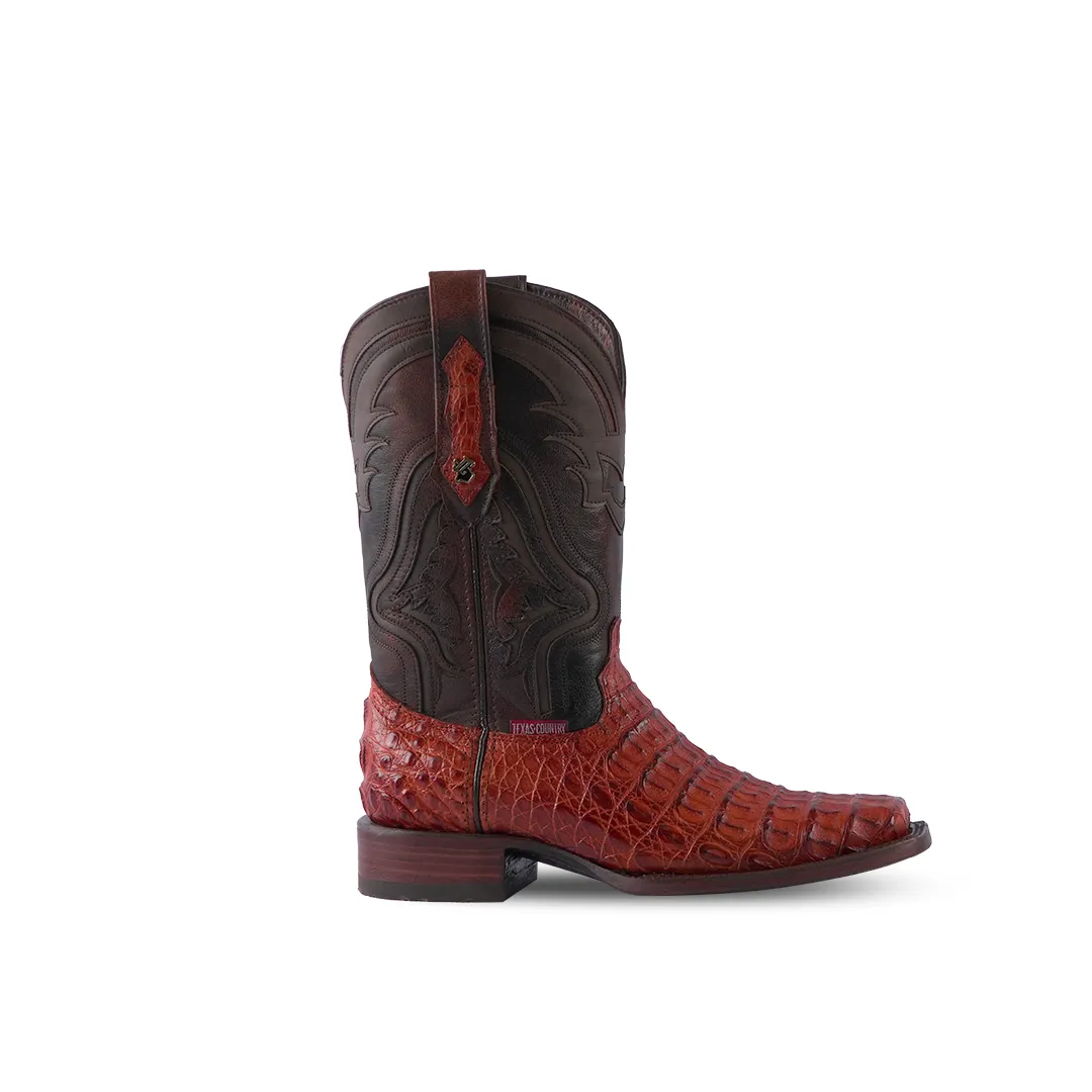 Texas Country Exotic Boot Lomo Caiman Brandy Rodeo Toe LM80