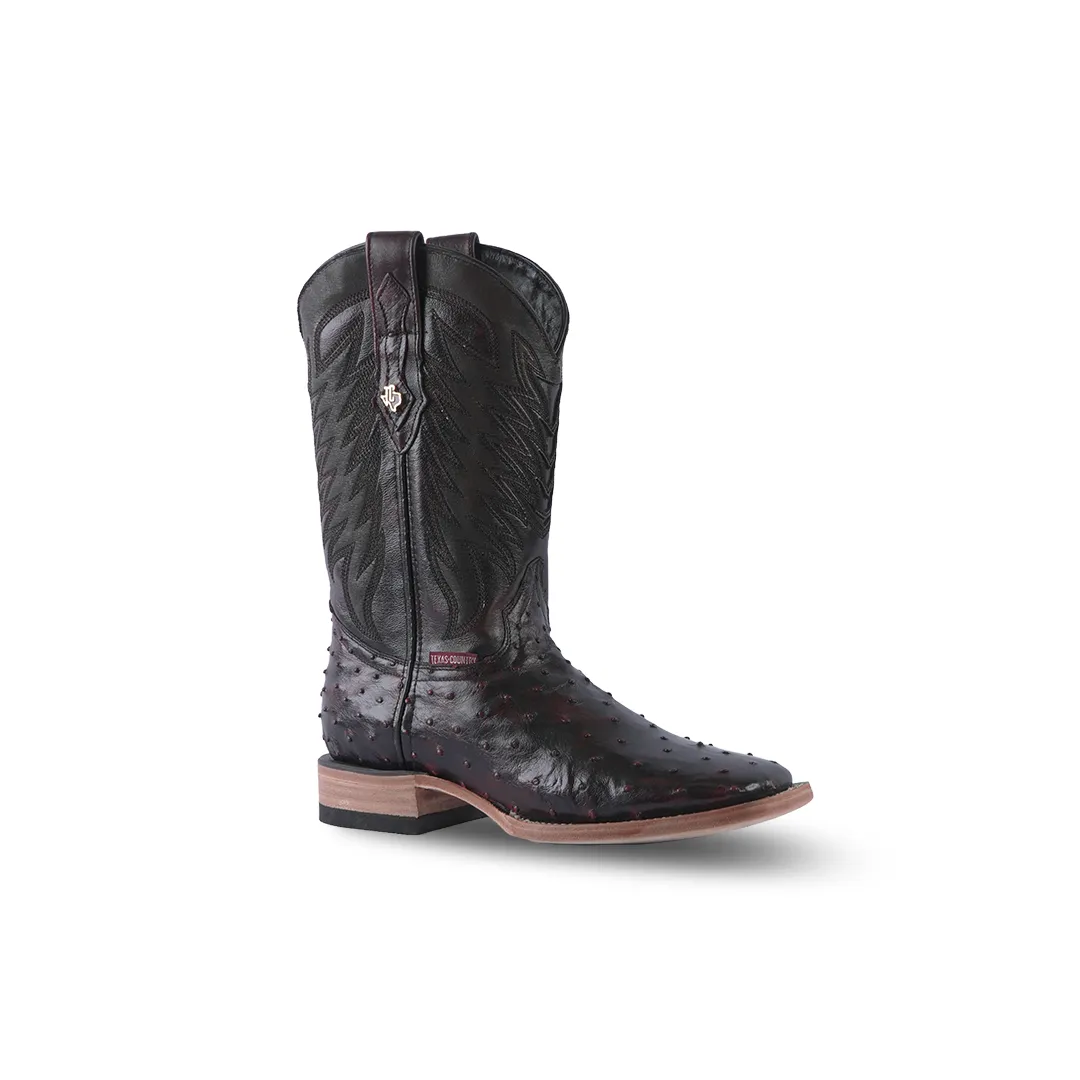 Texas Country Exotic Boot Ostrich Black Cherry Square Toe AV20