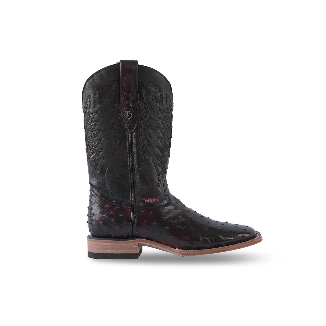 Texas Country Exotic Boot Ostrich Black Cherry Square Toe AV20