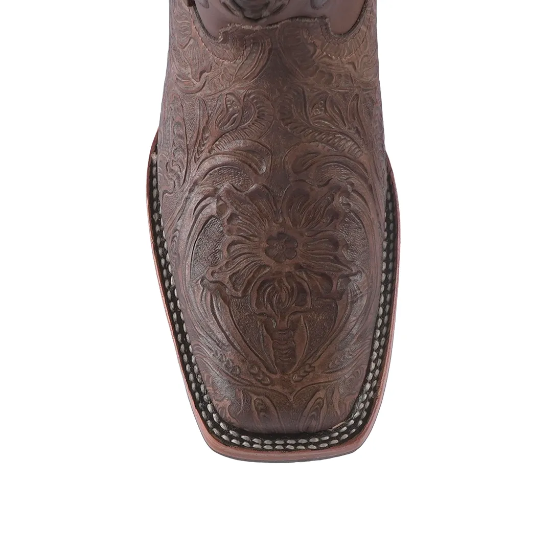 Texas Country Western Boot Cincelado Flores Cafe Rodeo Toe E636