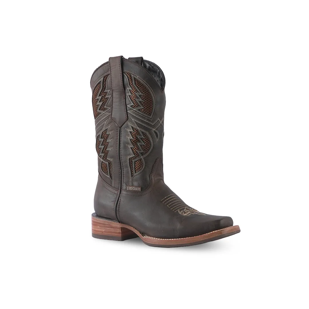 Texas Country Western Boot Fresno Choco Rodeo Toe E587