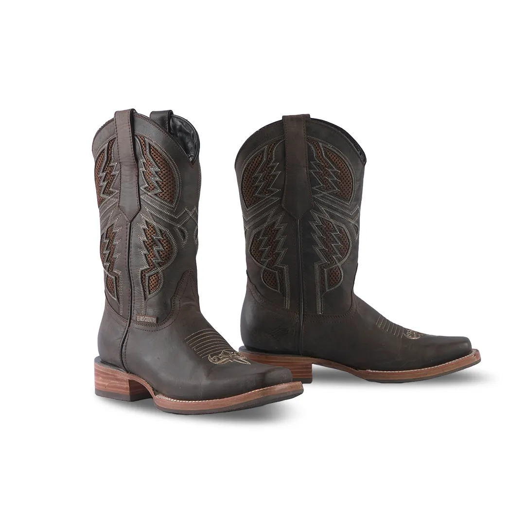 Texas Country Western Boot Fresno Choco Rodeo Toe E587