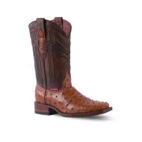 Texas Country Western Boot Ostrich Brandy Magdog Rodeo Toe AV90