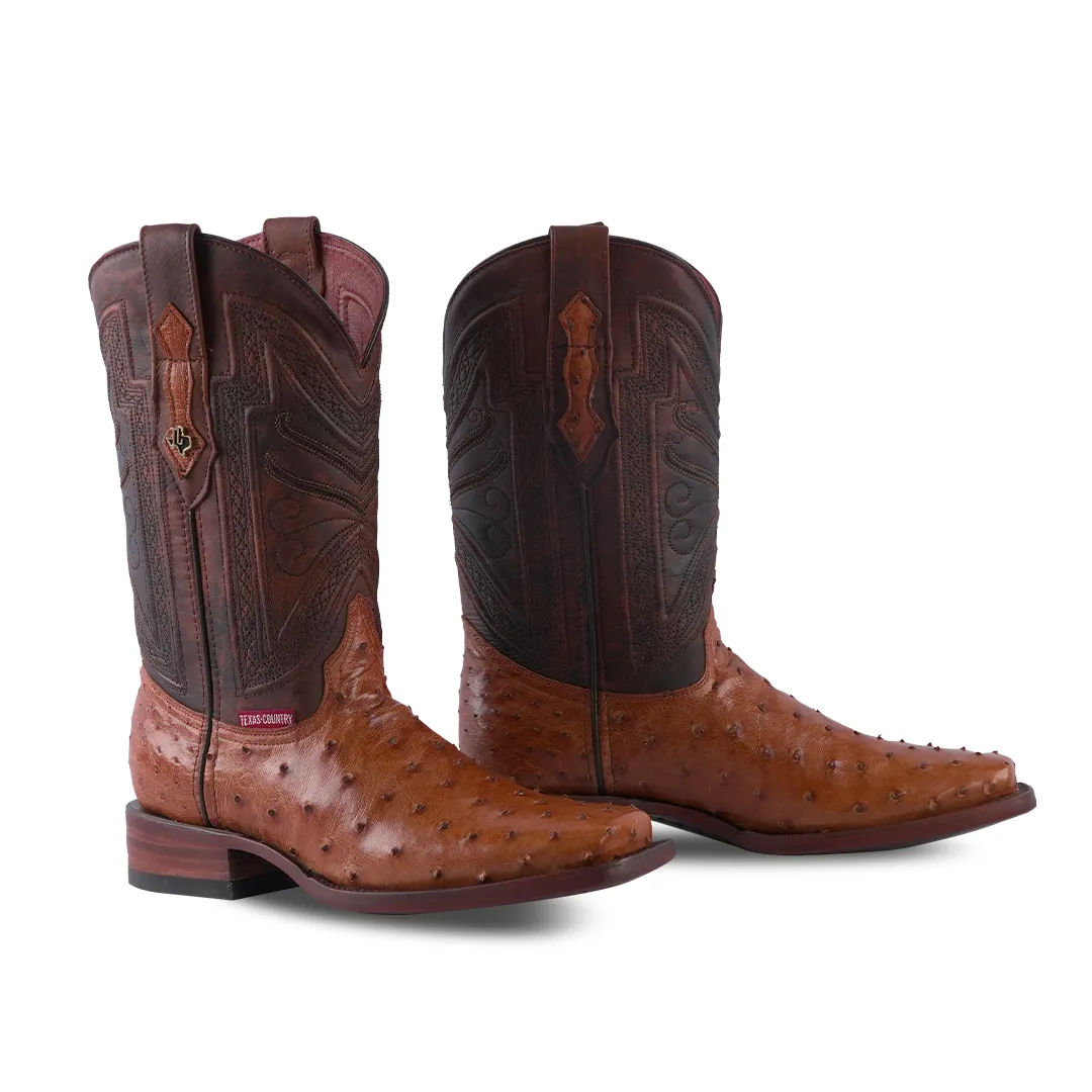 Texas Country Western Boot Ostrich Brandy Magdog Rodeo Toe AV90