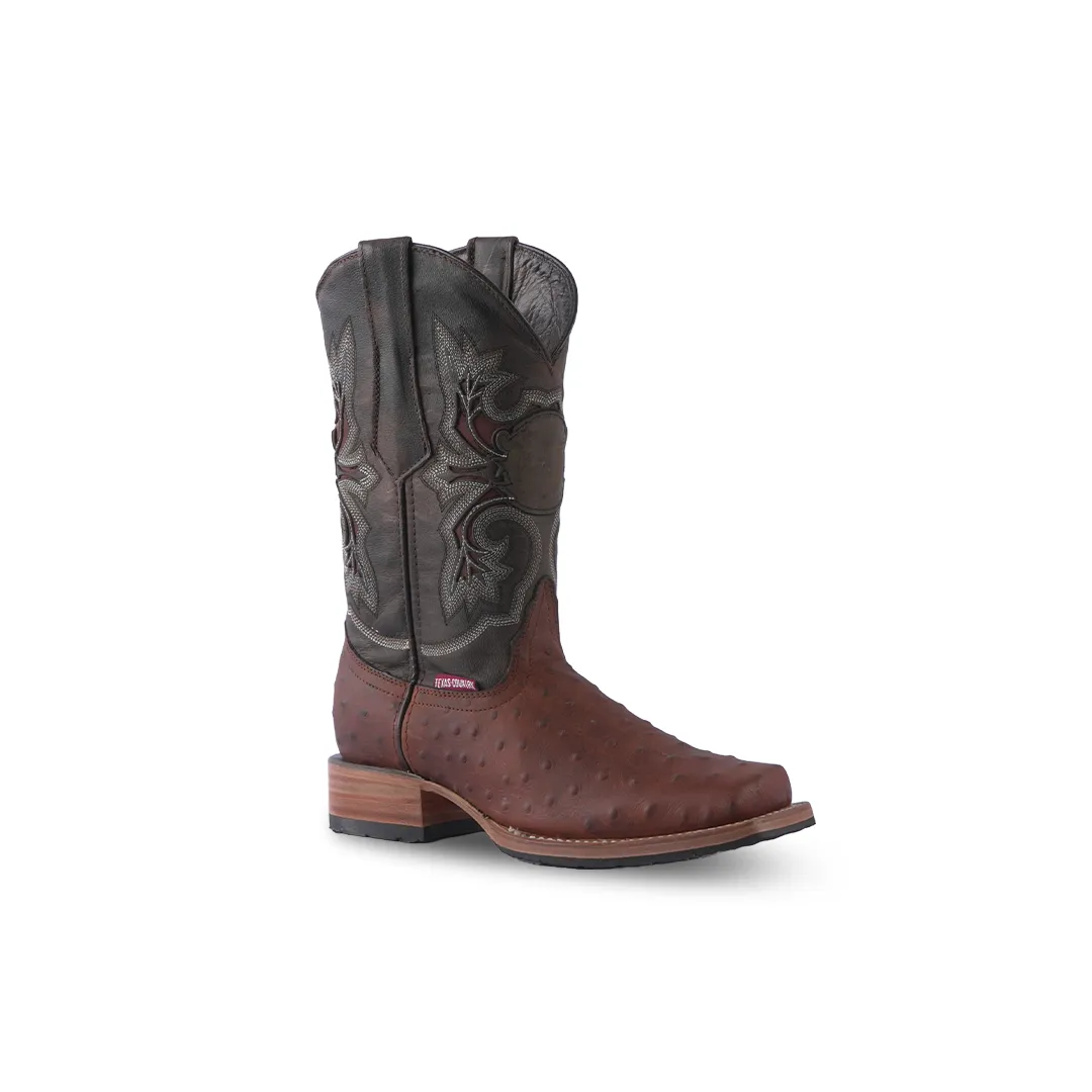 Texas Country Western Boot Ostrich Ranch Cognac Rodeo Toe E671