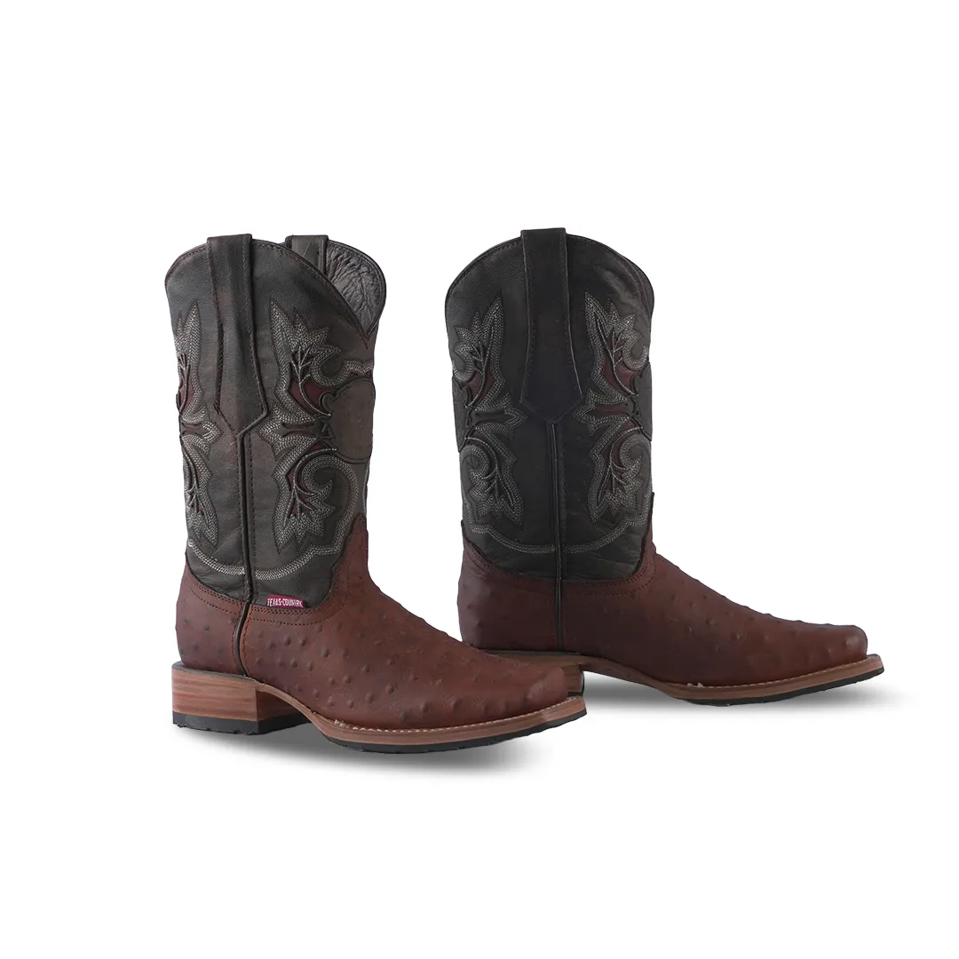 Texas Country Western Boot Ostrich Ranch Cognac Rodeo Toe E671