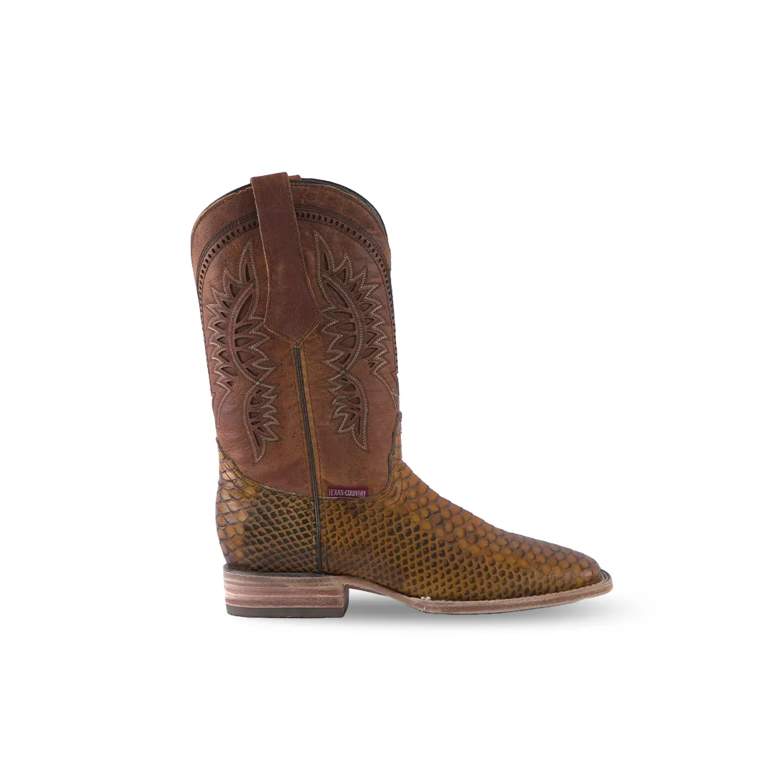 Texas Country Western Boot Python Print Musgo Miel E594