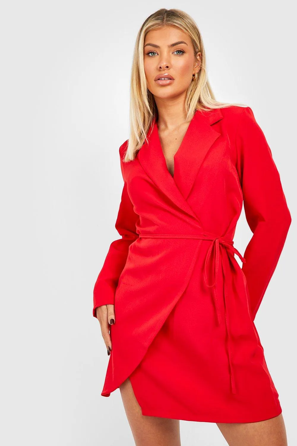 Tie Waist Wrap Front Blazer Dress