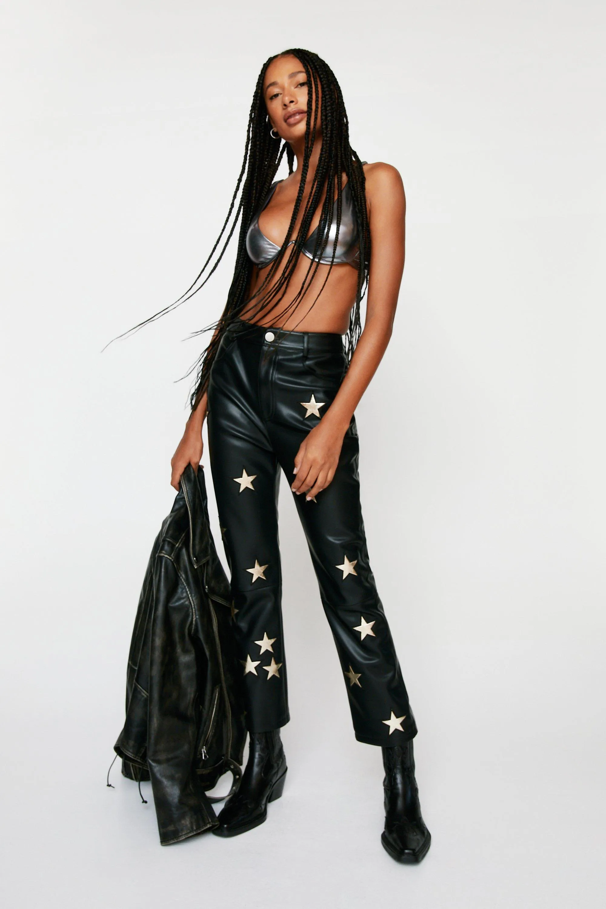 Trousers | Premium Metallic Star Faux Leather Trousers | NastyGal