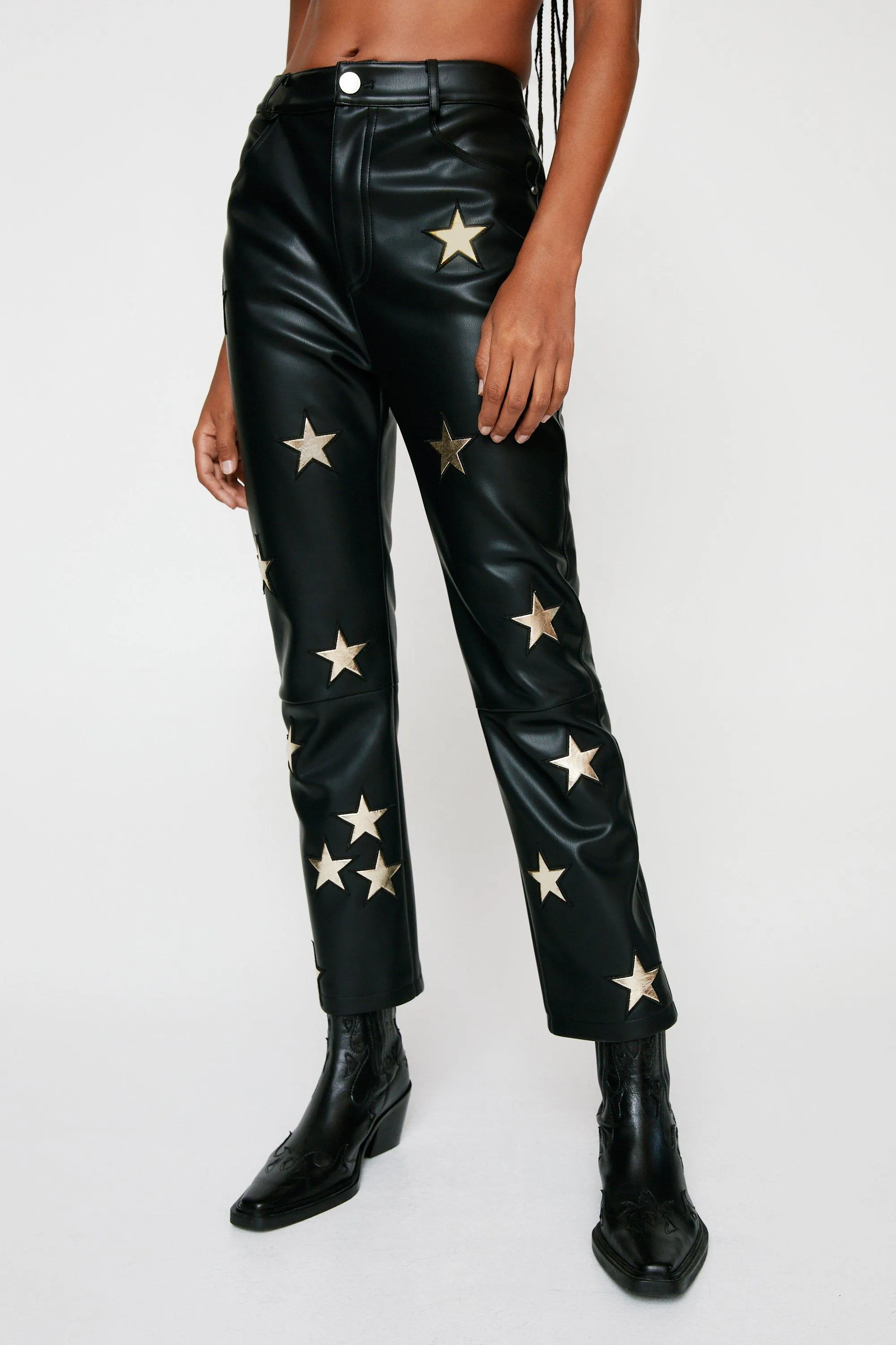 Trousers | Premium Metallic Star Faux Leather Trousers | NastyGal