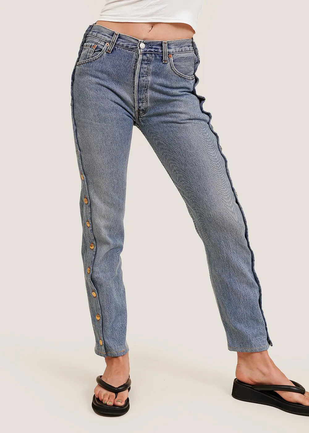 Vintage Side Buttons Jeans