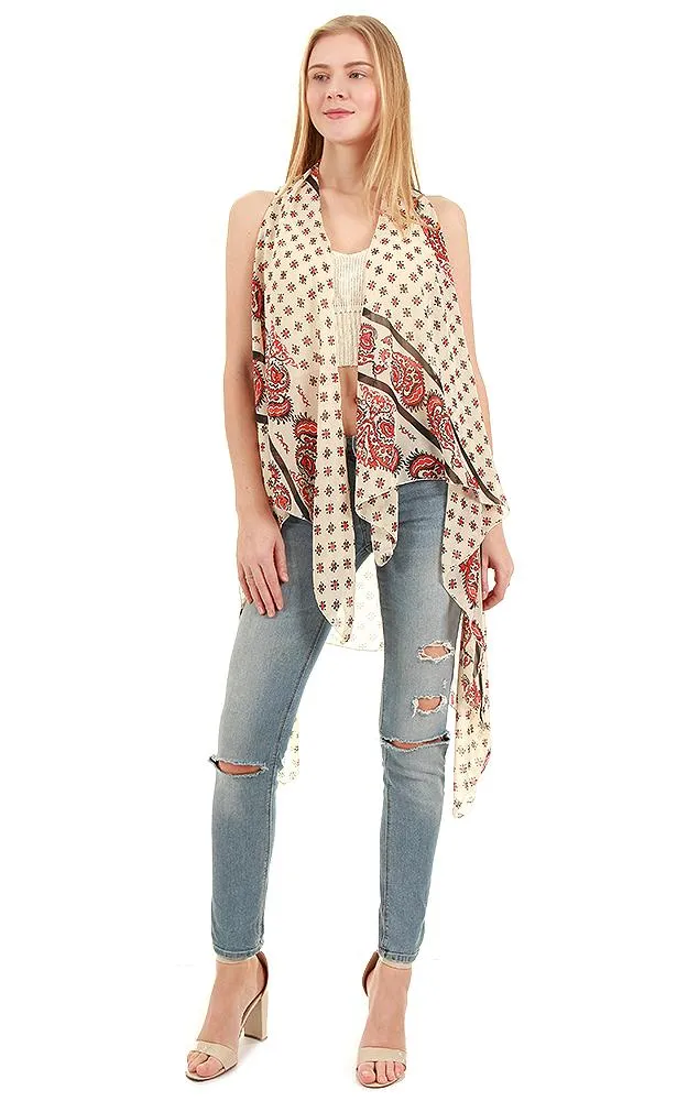 VP8501 Paisley Print Scarf Long Vest