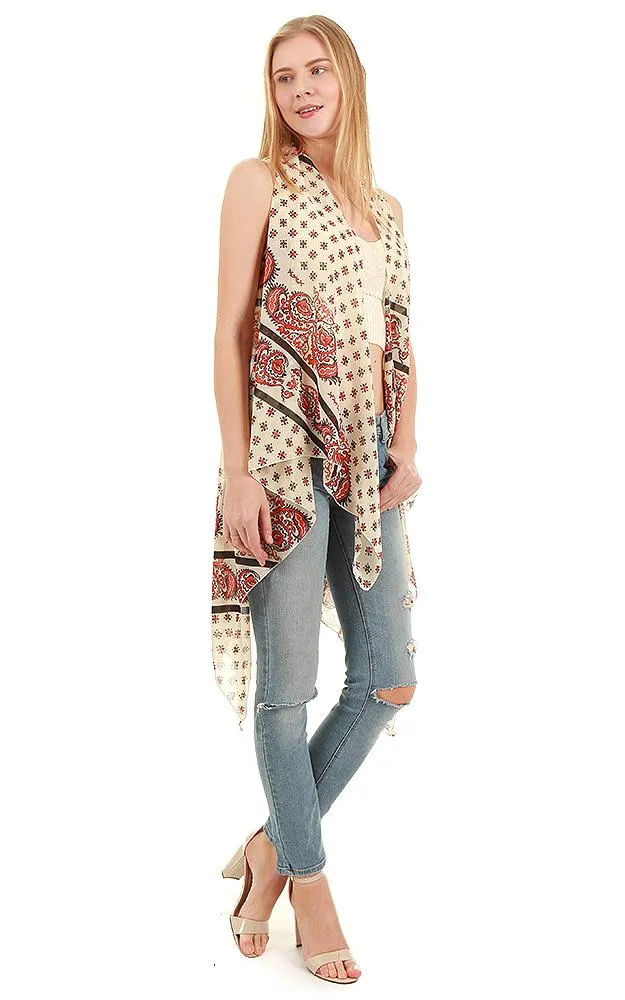 VP8501 Paisley Print Scarf Long Vest