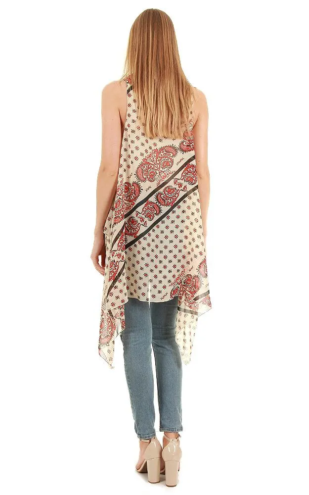 VP8501 Paisley Print Scarf Long Vest