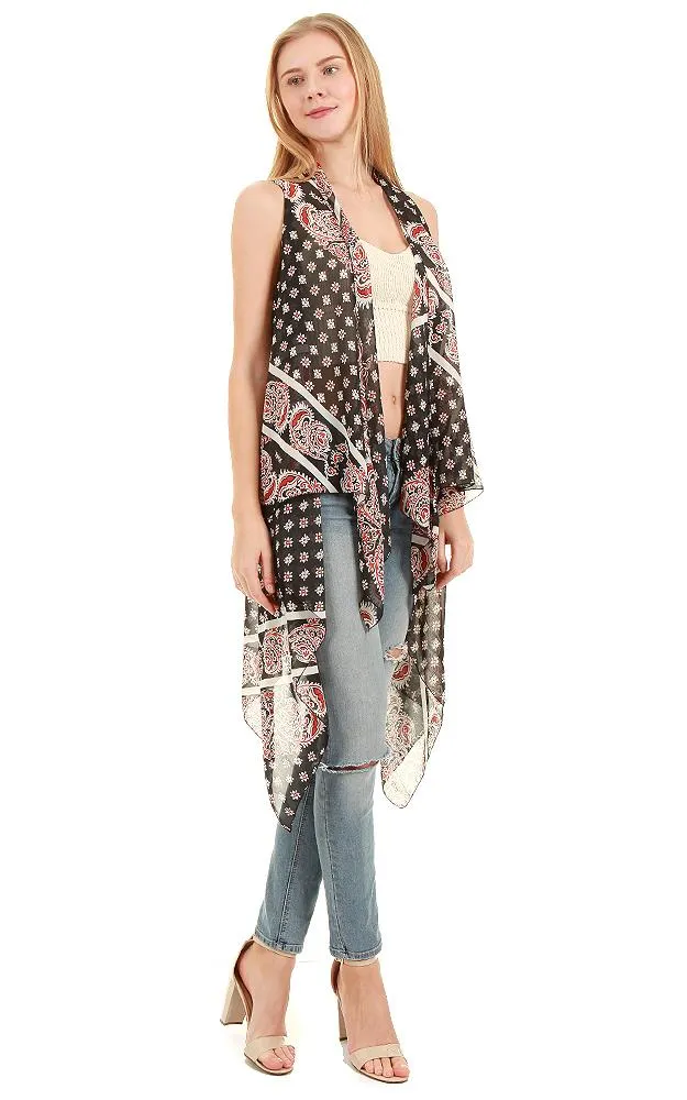 VP8501 Paisley Print Scarf Long Vest