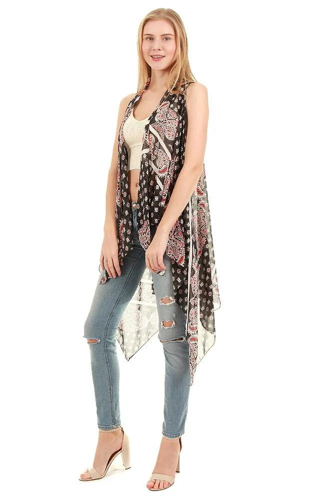 VP8501 Paisley Print Scarf Long Vest