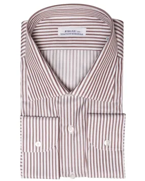 White and Brown Stripe Cotton Byron Dress Shirt