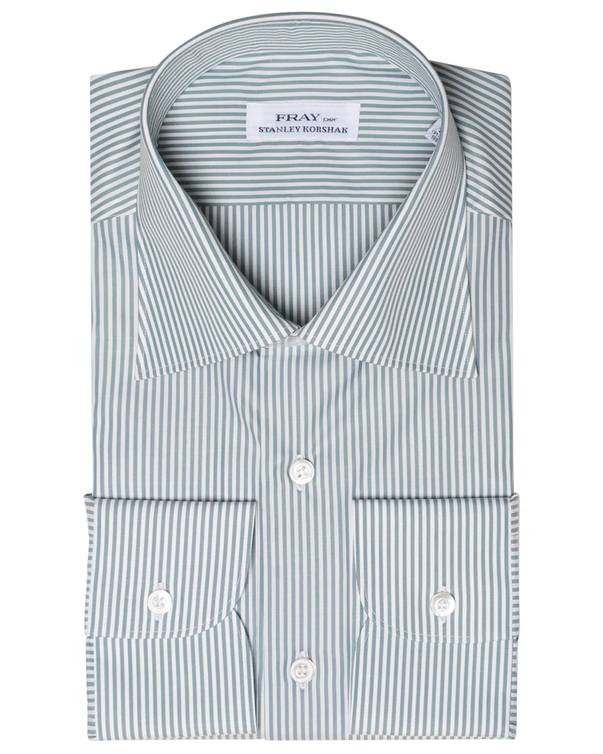 White and Green Stripe Cotton Byron Dress Shirt