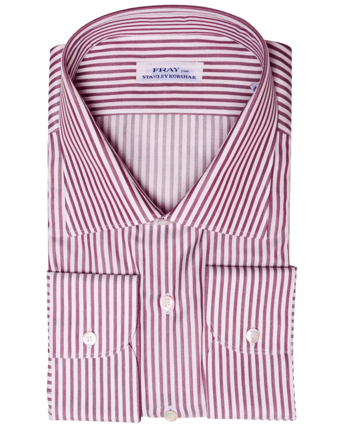 White and Plum Stripe Cotton Byron Dress Shirt