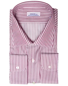 White and Plum Stripe Cotton Byron Dress Shirt