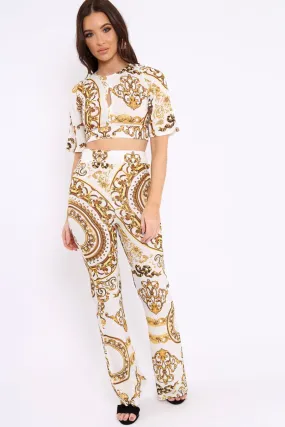 White Cropped Scarf Print Co-Ord - Thresa