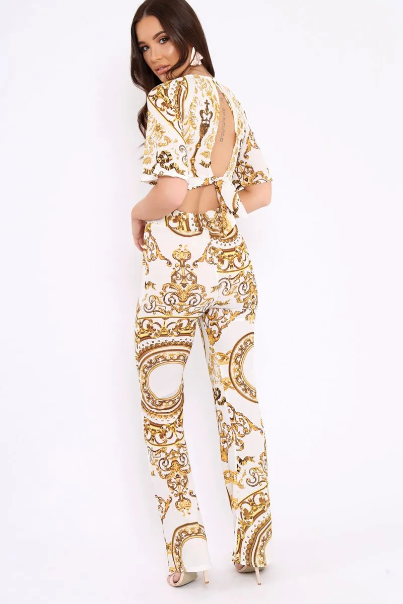 White Cropped Scarf Print Co-Ord - Thresa