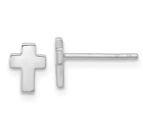 White Gold Polished Cross Post Earrings