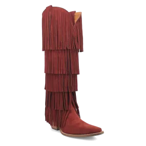 Wild Child Burgundy Suede Leather Fringe Boots (DS)