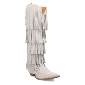 Wild Child White Suede Leather Fringe Boots (DS)