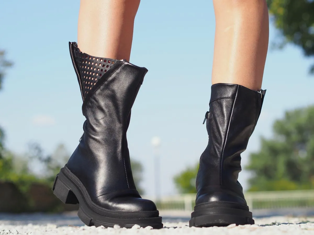 Women genuine leather boots,Black genuine leather boots,Extravagant black leather boots