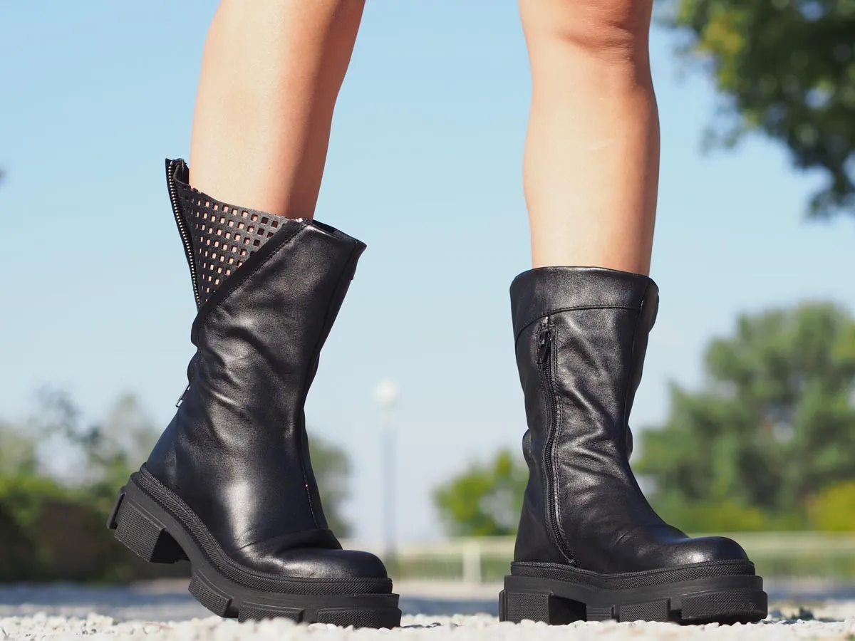 Women genuine leather boots,Black genuine leather boots,Extravagant black leather boots